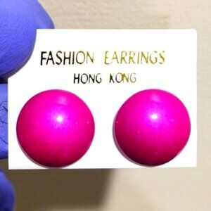 Retro 1980s Pink Enameled Metal Dome Stud Earrings – Stylish Women's Jewelry